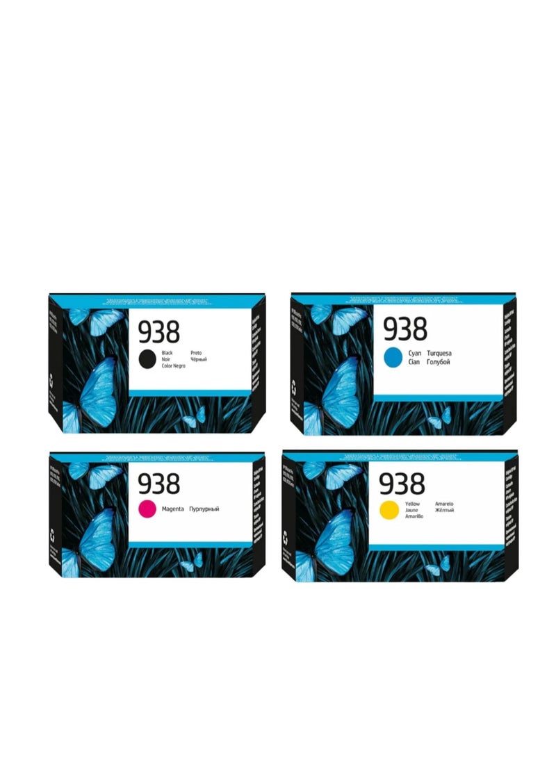 Terabyte 938 خرطوشة حبر بديلة لطابعات HP OFFICEJET PRO 9110، 9120، 9130، 9123، 9720، 9730، 9120B، 9730، 9110B، 9130B، OJ9110B (أسود، ماجنتا، سيان، أصفر) 4-pack - Image 1